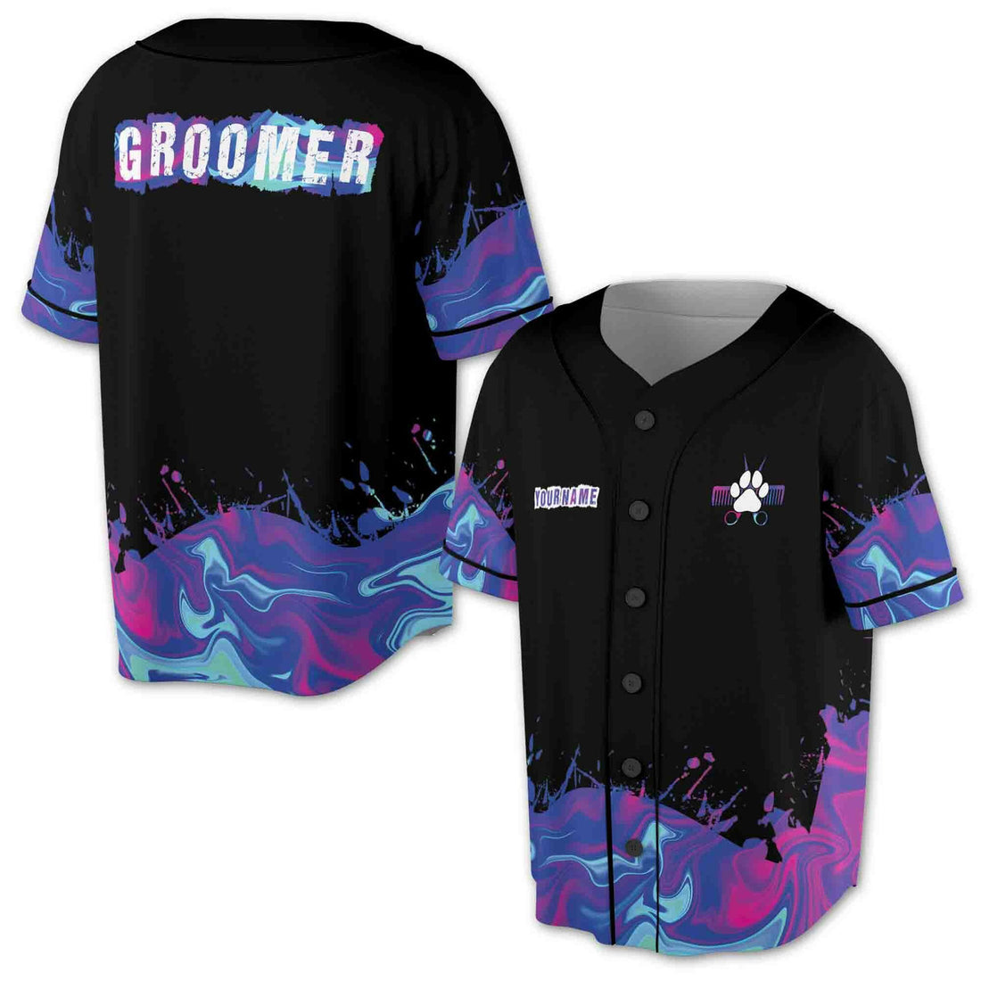 Custom Name Spatter Color Groomer Baseball Jersey S-5XL