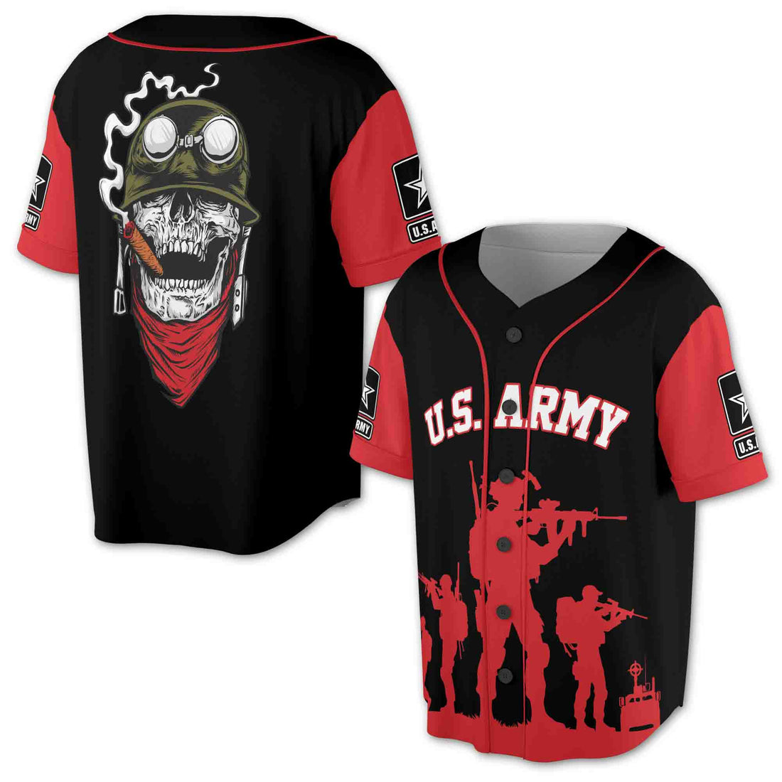 U.S. ARMY Grunge Skull Military Baseball Jersey S-5XL
