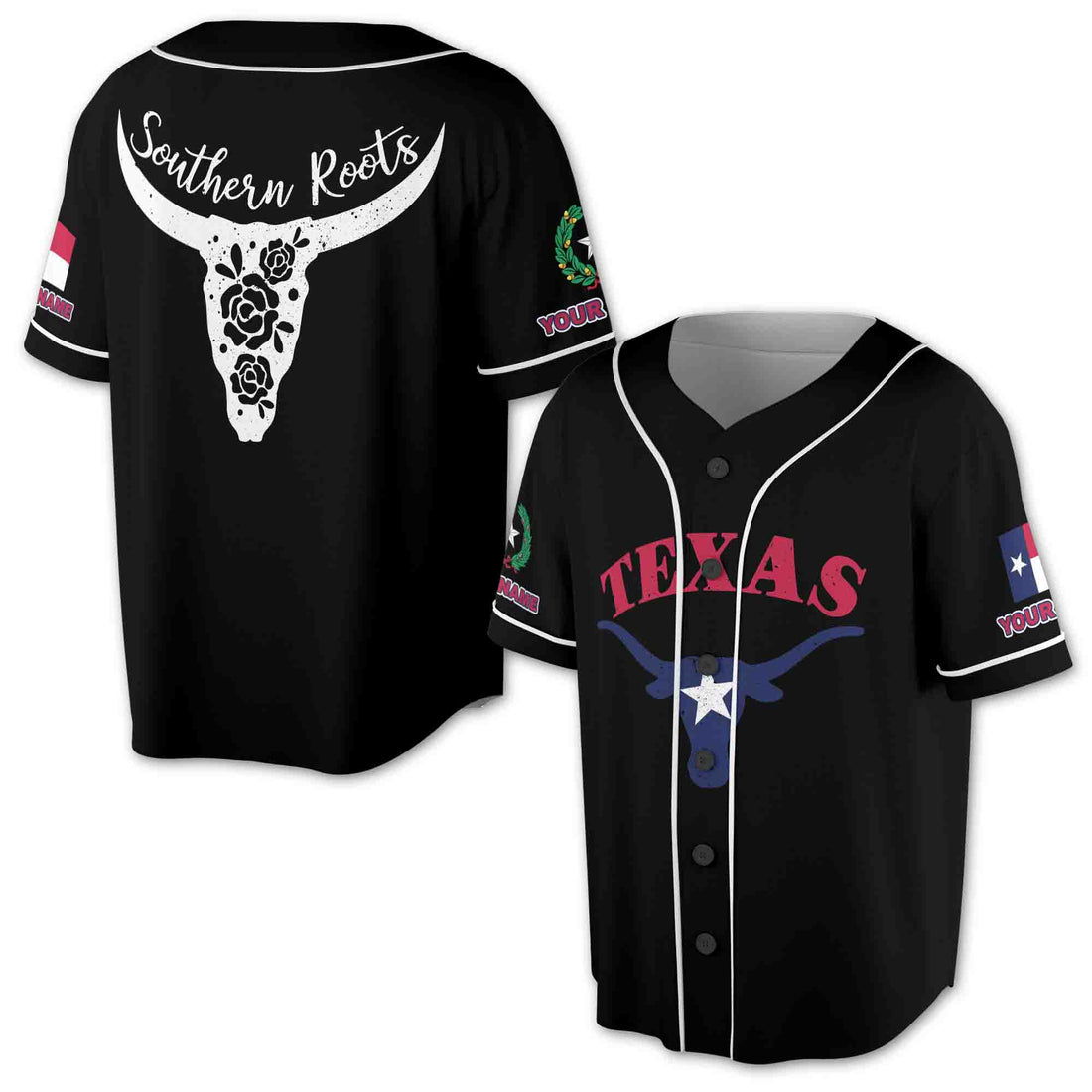 Southern Roots Texas Flag Texas Coat of Arms Baseball Jersey S-5XL