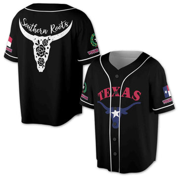 Southern Roots Texas Flag Texas Coat of Arms Baseball Jersey S-5XL