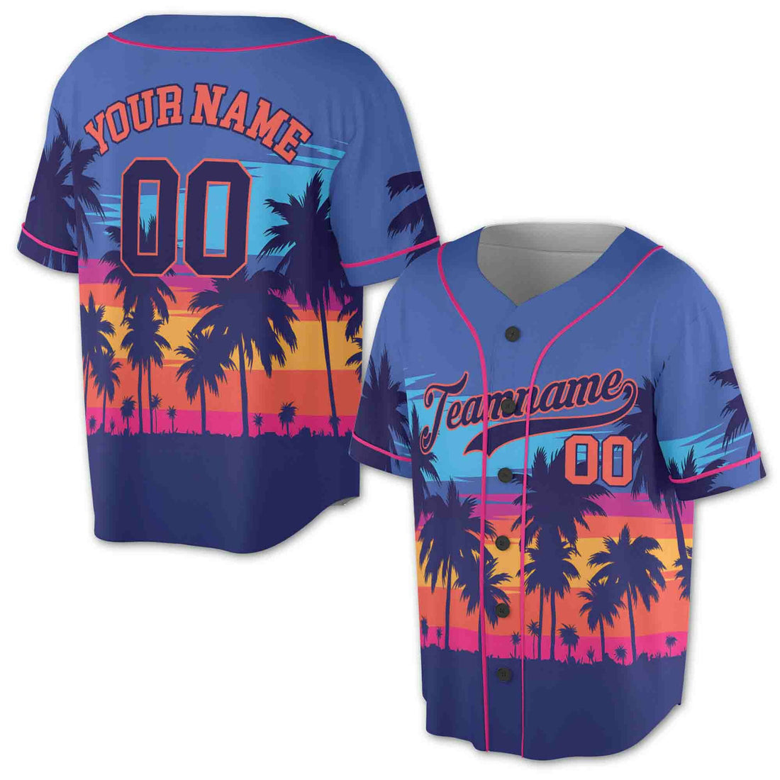 Personalized Sunset Beach Palm Tree Baseball Jersey S-5XL