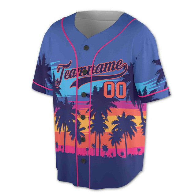Personalized Sunset Beach Palm Tree Baseball Jersey S-5XL