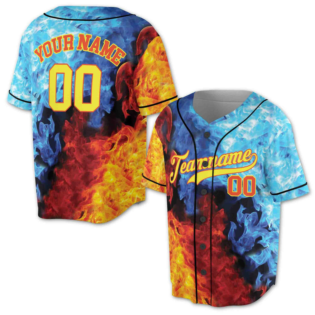 Personalized Opposing Flame Red Blue Baseball Jersey S-5XL