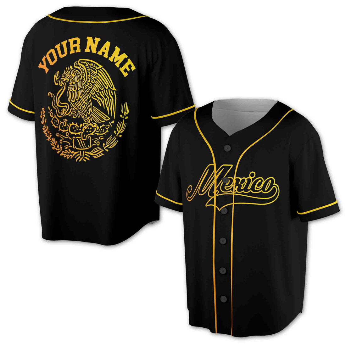 Custom Golden Mexico Coat Of Arms Eagle Baseball Jersey S-5XL