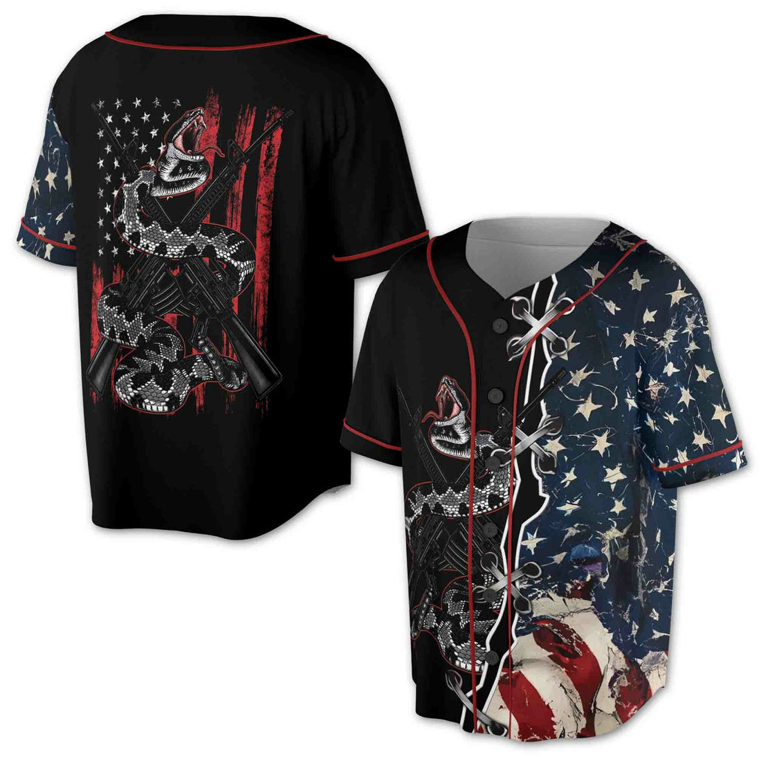 Retro America Flag Patriotic Dark Snake Baseball Jersey S-5XL