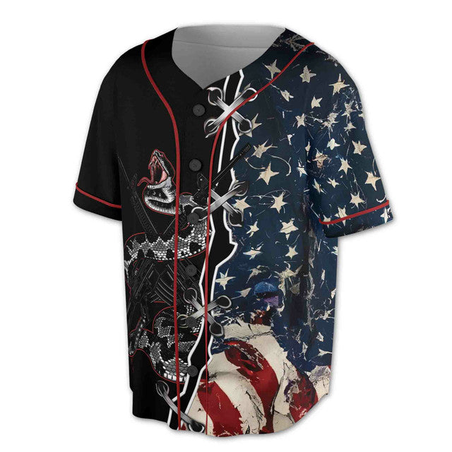 Retro America Flag Patriotic Dark Snake Baseball Jersey S-5XL