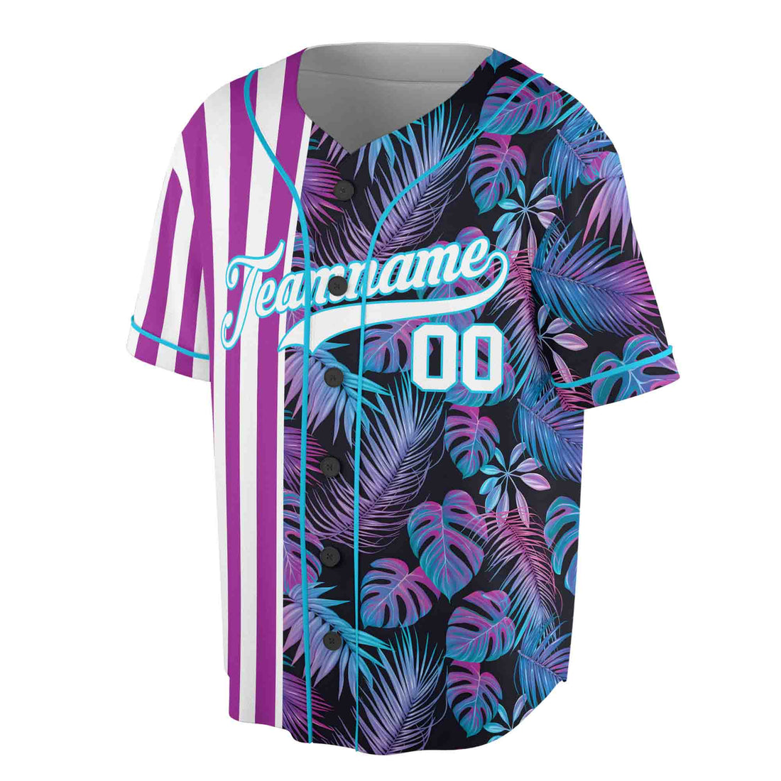Personalized Neon Blue Purple Palm Tree Leaf Baseball Jersey S-5XL