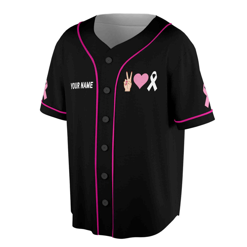 Custom Name Peace Love Cure Pink Faith Baseball Jersey S-5XL