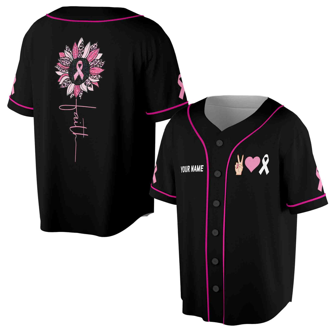 Custom Name Peace Love and Cure Pink Faith Baseball Jersey S-5XL