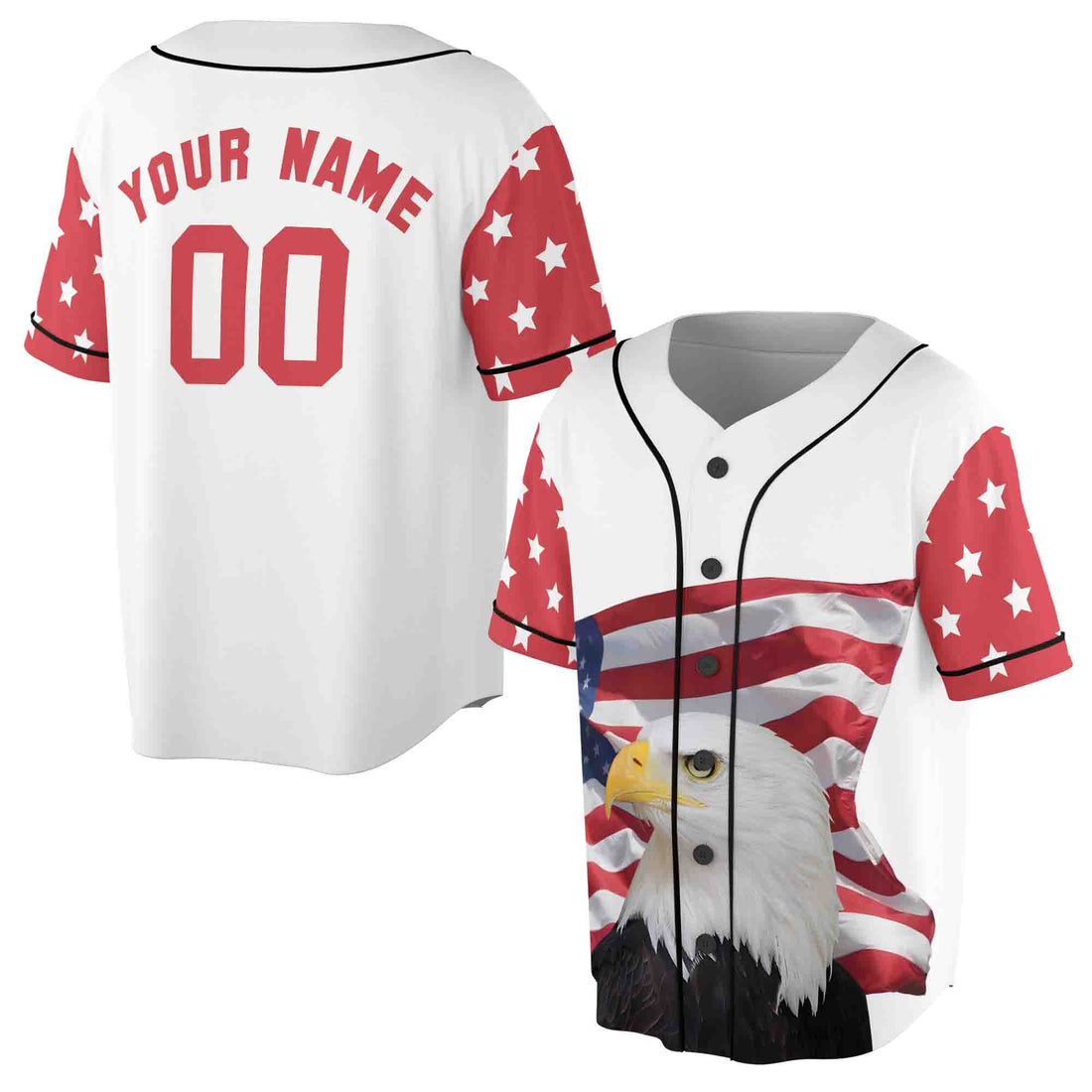 Personalized Patriotic Eagle America American Flag Baseball Jersey S-5XL