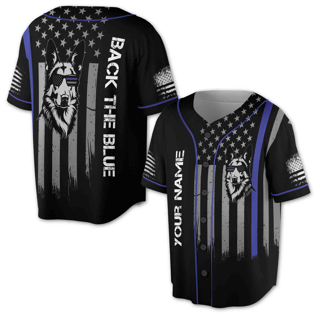 Custom Name Back The Blue America Flag Grunge Baseball Jersey S-5XL