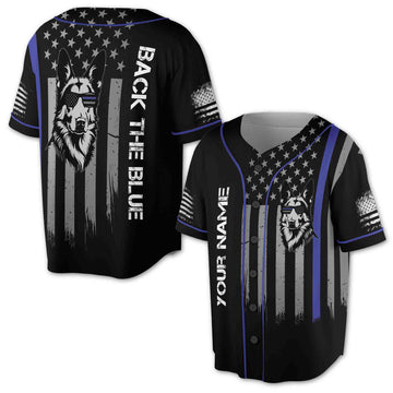 Custom Name Back The Blue America Flag Grunge Baseball Jersey S-5XL