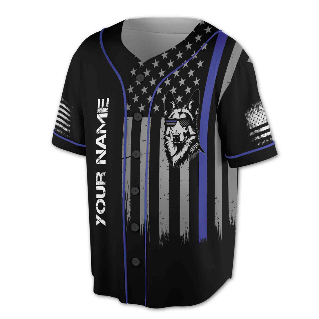 Custom Name Back The Blue America Flag Grunge Baseball Jersey S-5XL