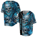 Custom Name Your Deepest Nightmare Skull on Fire Blue Baseball Jersey S-5XL