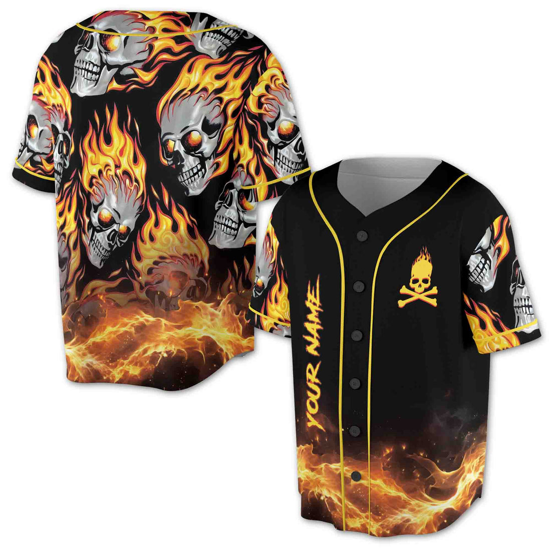 Custom Name Just Like Ghost On Flame Fire Skull Baseball Jersey S-5XL