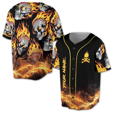 Custom Name Just Like Ghost On Flame Fire Skull Baseball Jersey S-5XL