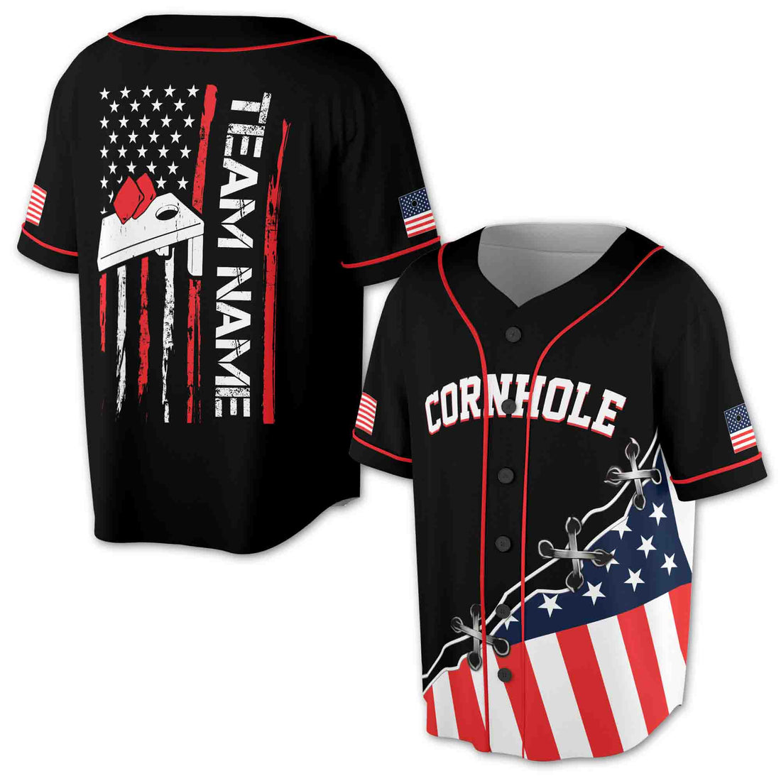 Custom Team Name America Cornhole Player Patriotic Baseball Jersey S-5XL