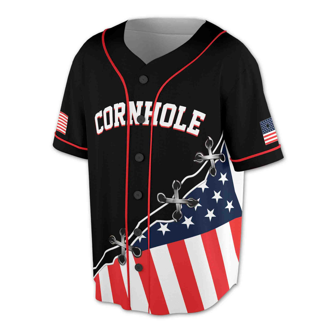 Custom Team Name America Cornhole Player Patriotic Baseball Jersey S-5XL