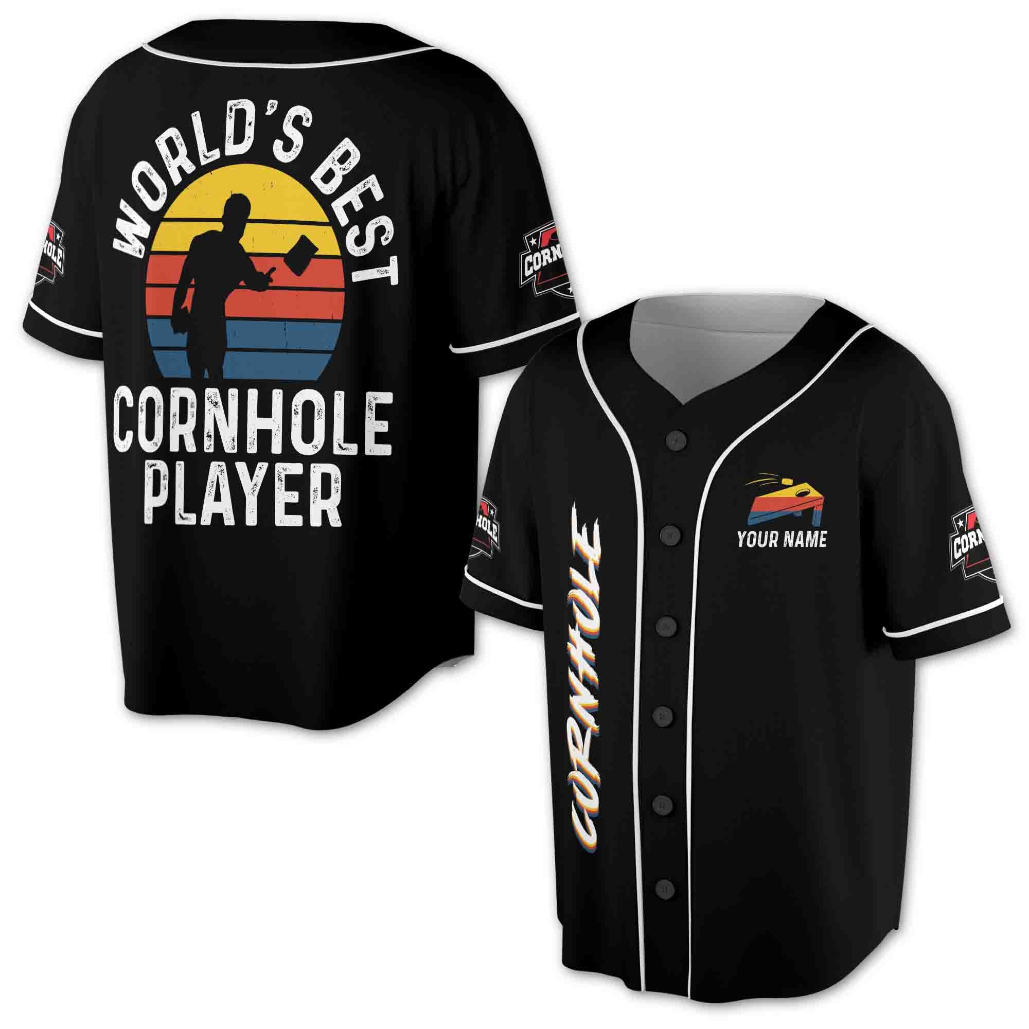 Custom Name World's Best Cornhole Player Basebeball Jersey S-5XL