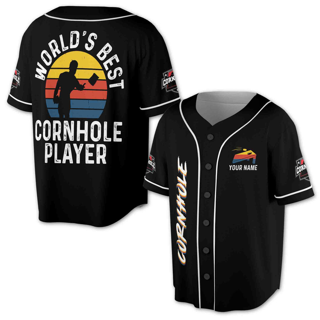 Custom Name World's Best Cornhole Player Basebeball Jersey S-5XL