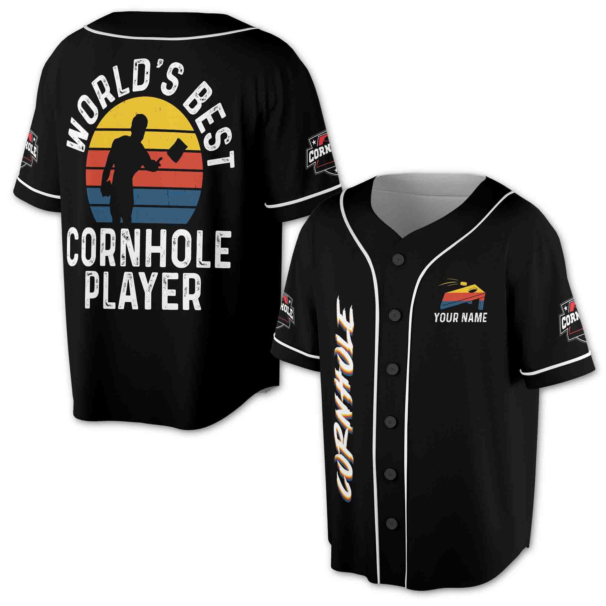 Custom Name World's Best Cornhole Player Basebeball Jersey S-5XL