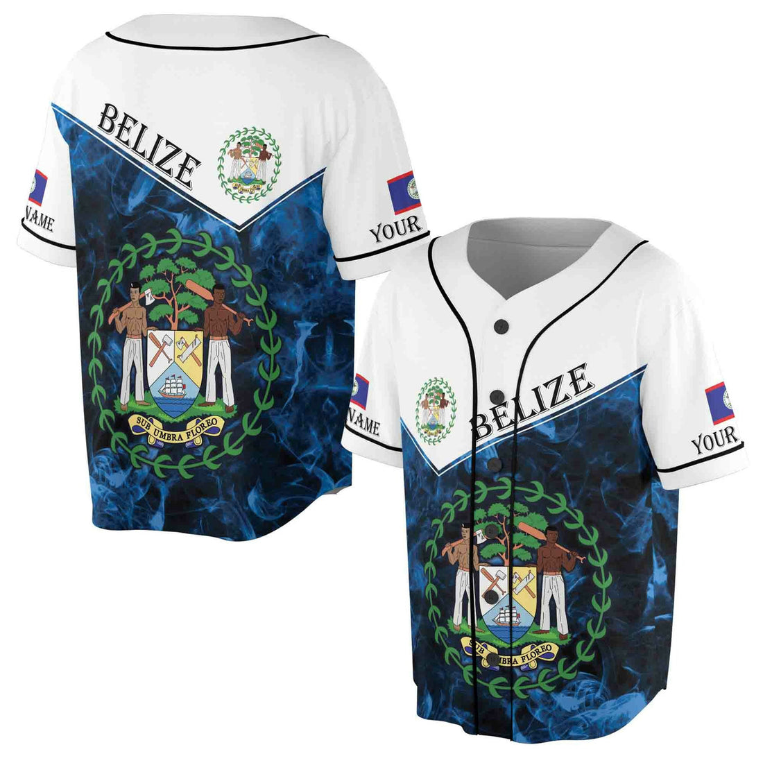 Custom Patriotic Belize Coat of Arms Sub Umbra Floreo Baseball Jersey S-5XL