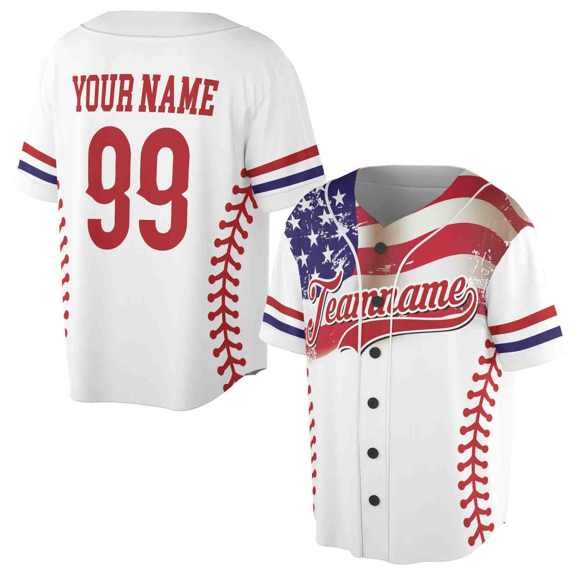 Customize American Teamname Name Number USA Flag Grunge Baseball Jersey S-5XL