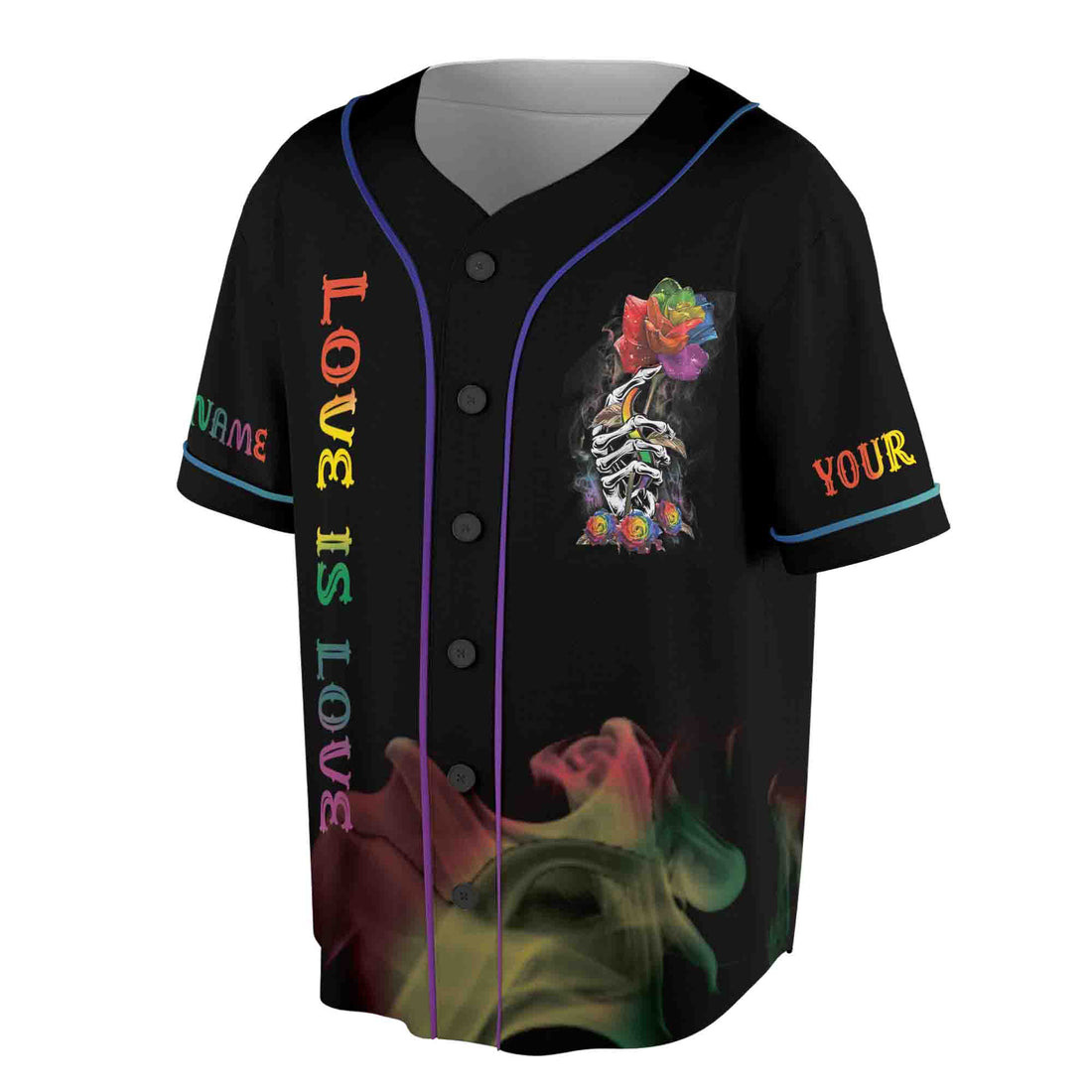 Customize Name Love is Love Smoky Rose and Skull LGBT Baseball Jersey S-5XL