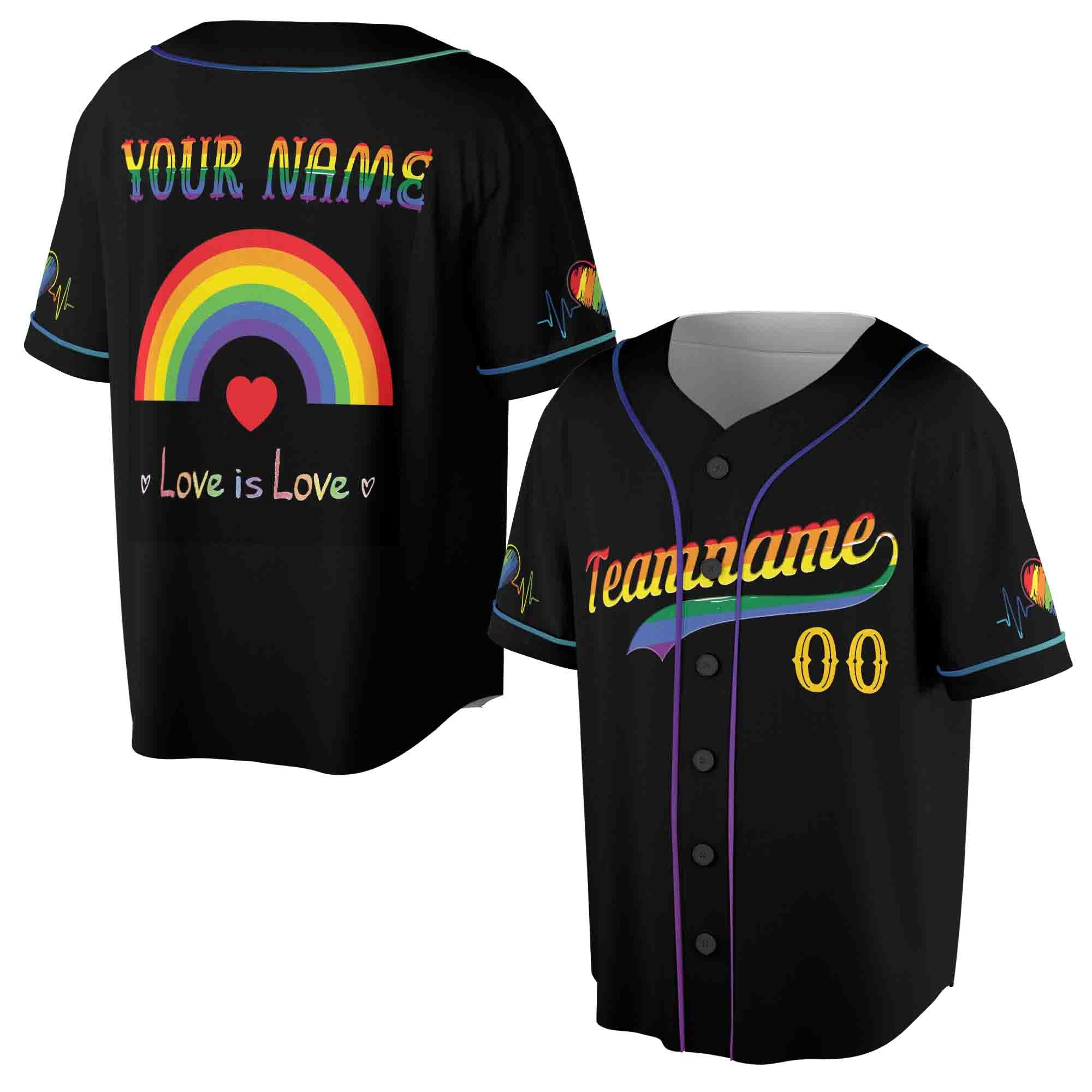 Customize Name Team Name Rainbow Pride Month Love Is Love LGBT 3D All Over Print Baseball Jersey S-5XL