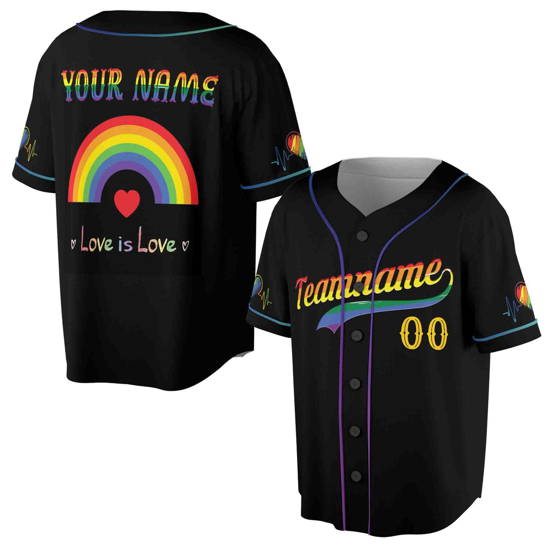 Customize Name Team Name Rainbow Pride Month Love Is Love LGBT 3D All Over Print Baseball Jersey S-5XL