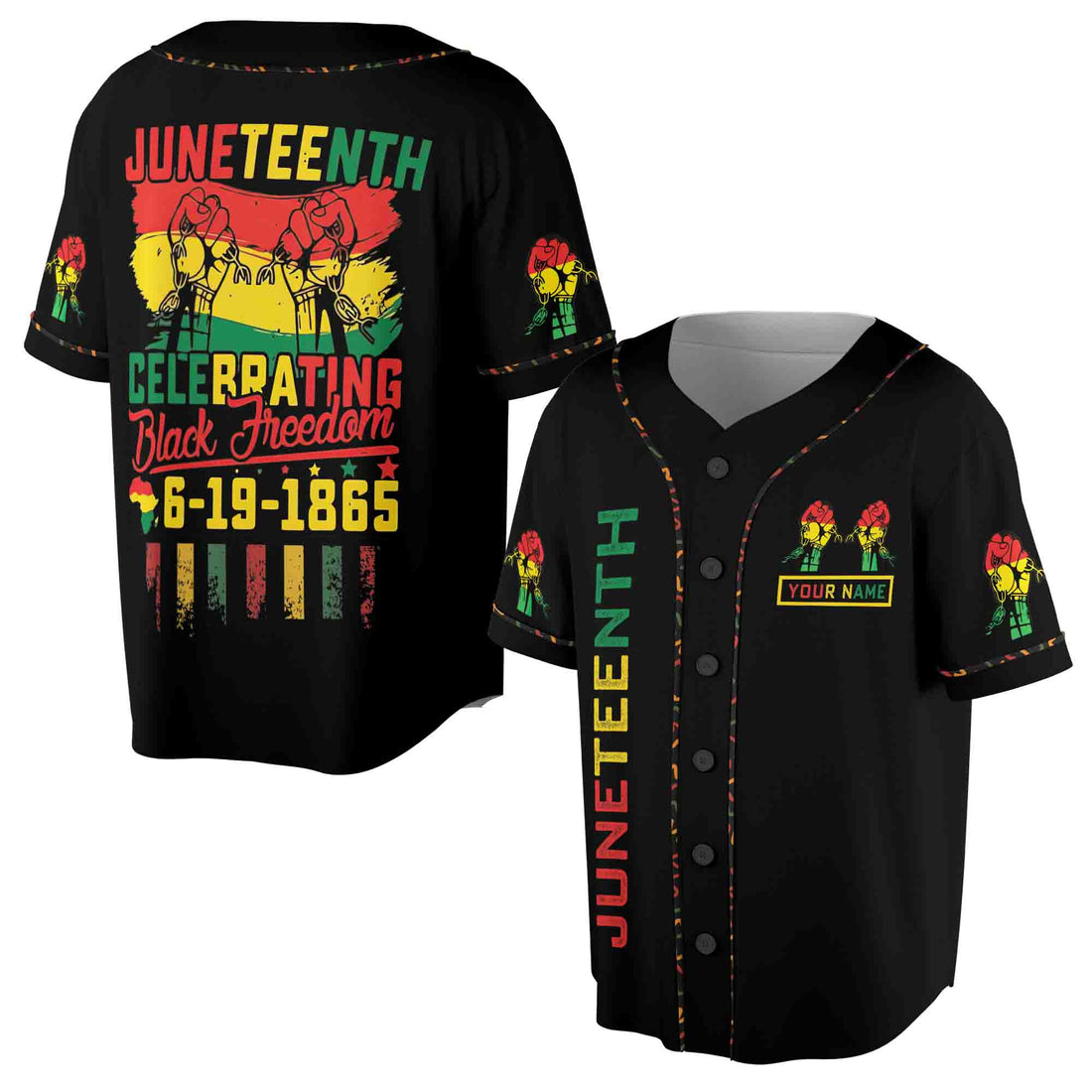 Custom Name Juneteenth Flag Independence Day 1865 Black History Baseball Jersey S-5XL