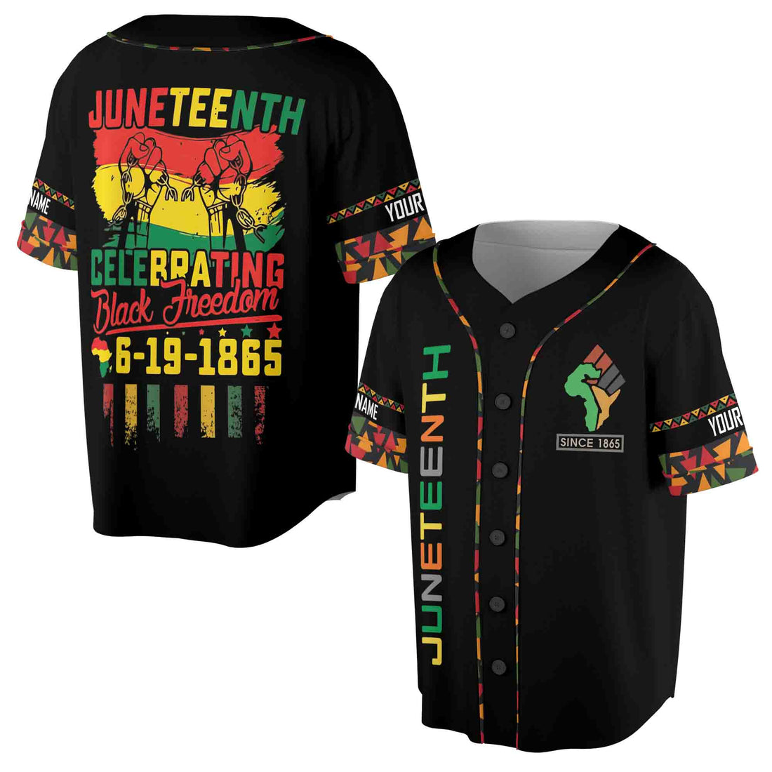 Personalized Name Juneteenth Flag Independence Day Freeish Since 1865 Baseball Jersey Size S-5XL
