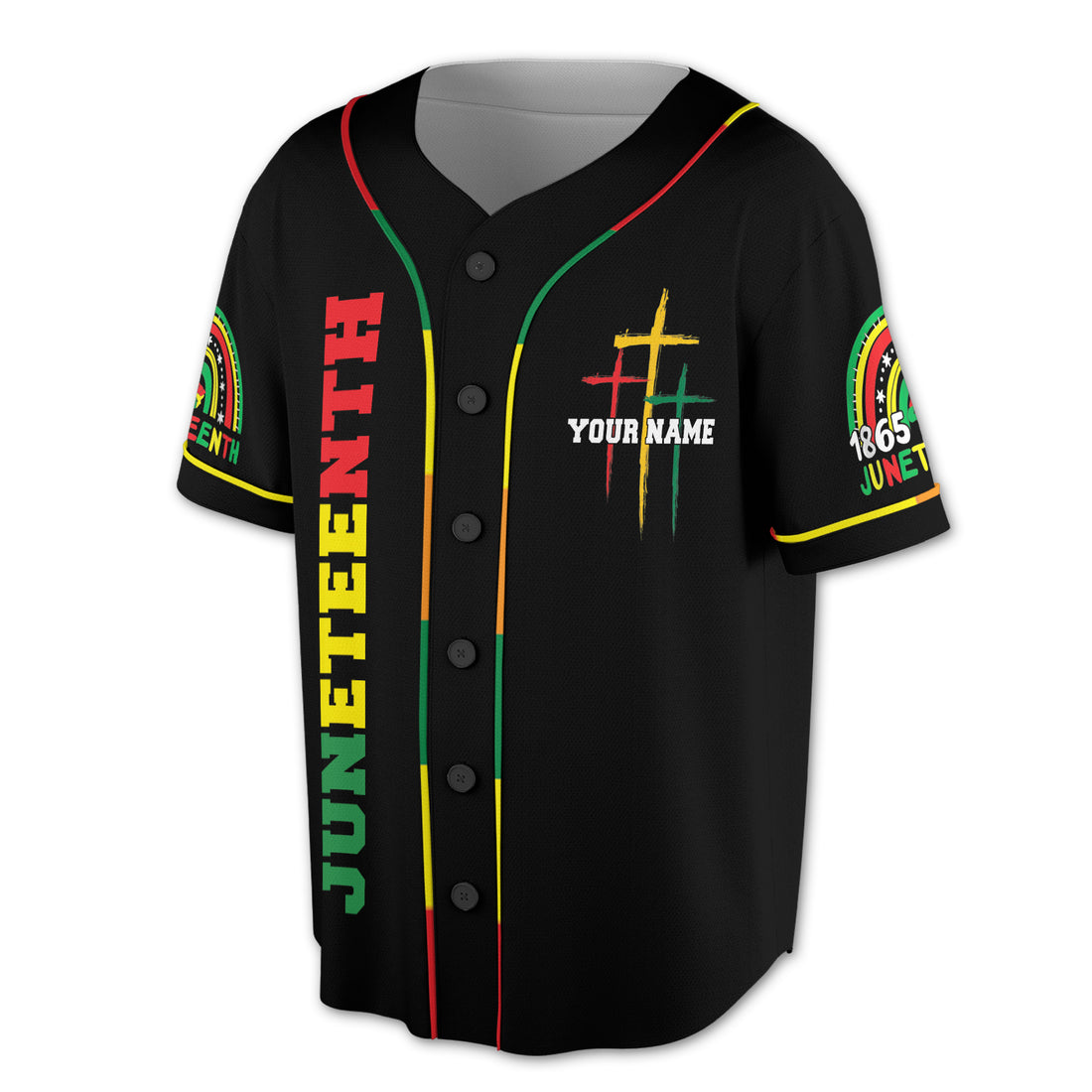 Black History 1865 Juneteenth Flag Independence Day Cross 3D Baseball Jersey Size S-5XL