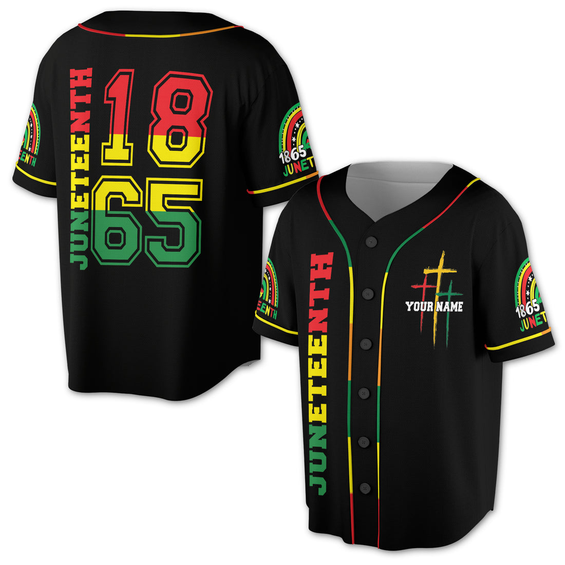Black History 1865 Juneteenth Flag Independence Day Cross 3D Baseball Jersey Size S-5XL