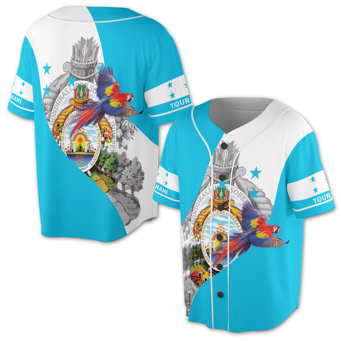 Custom Name Patriotic Honduras Coat of Arms Baseball Jersey S-5XL