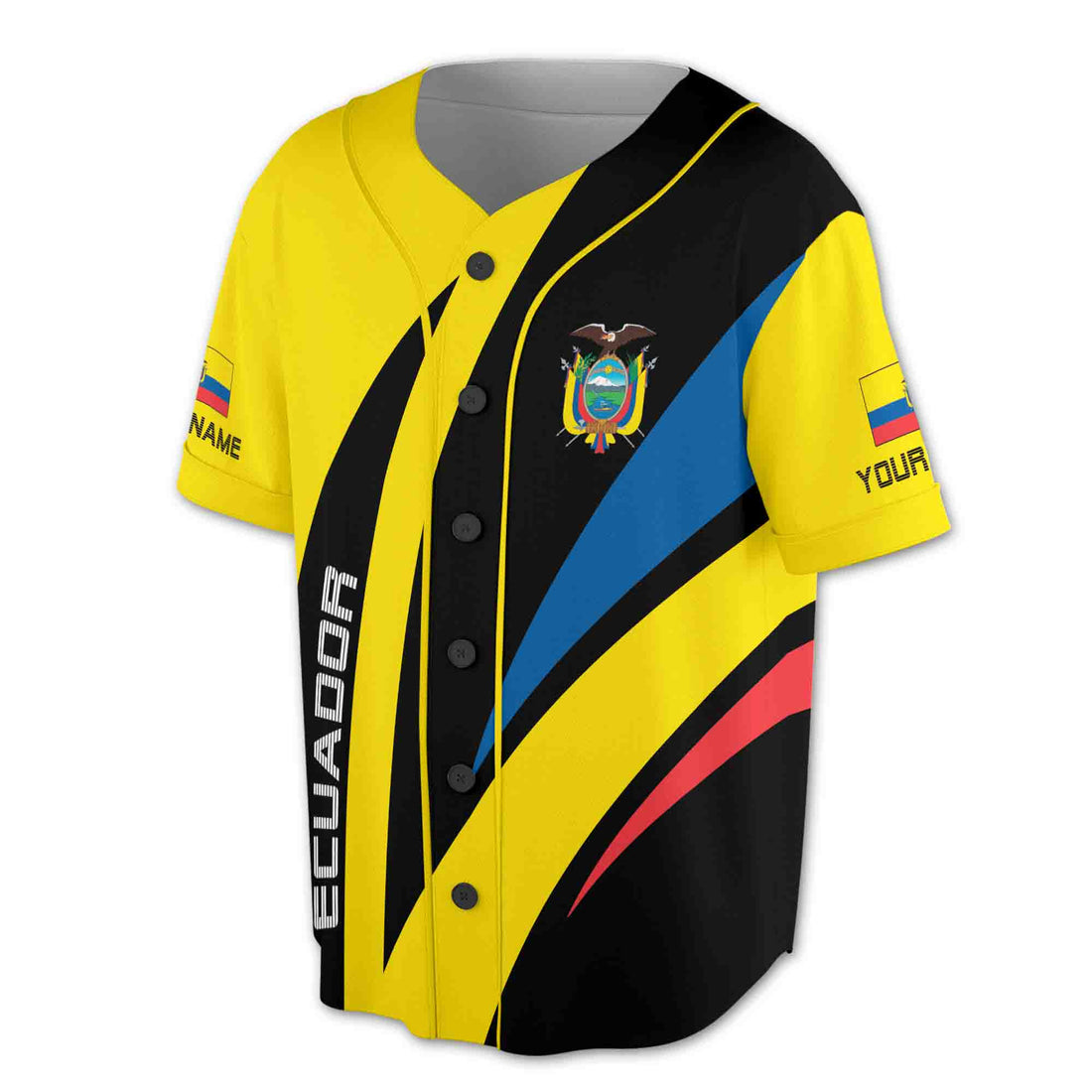 Custom Name Ecuador Coat of Arms Patriotic Ecuador Baseball Jersey S-5XL