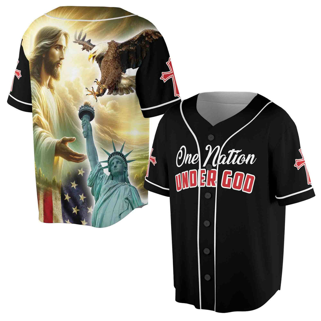 Patriotic America One Nation Under God Grunge Shirt Baseball Jersey S-5XL