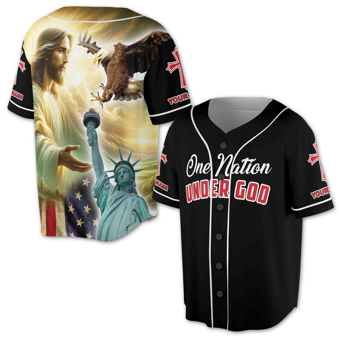 Patriotic America One Nation Under God Grunge Baseball Jersey S-5XL