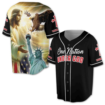 Patriotic America One Nation Under God Grunge Baseball Jersey S-5XL