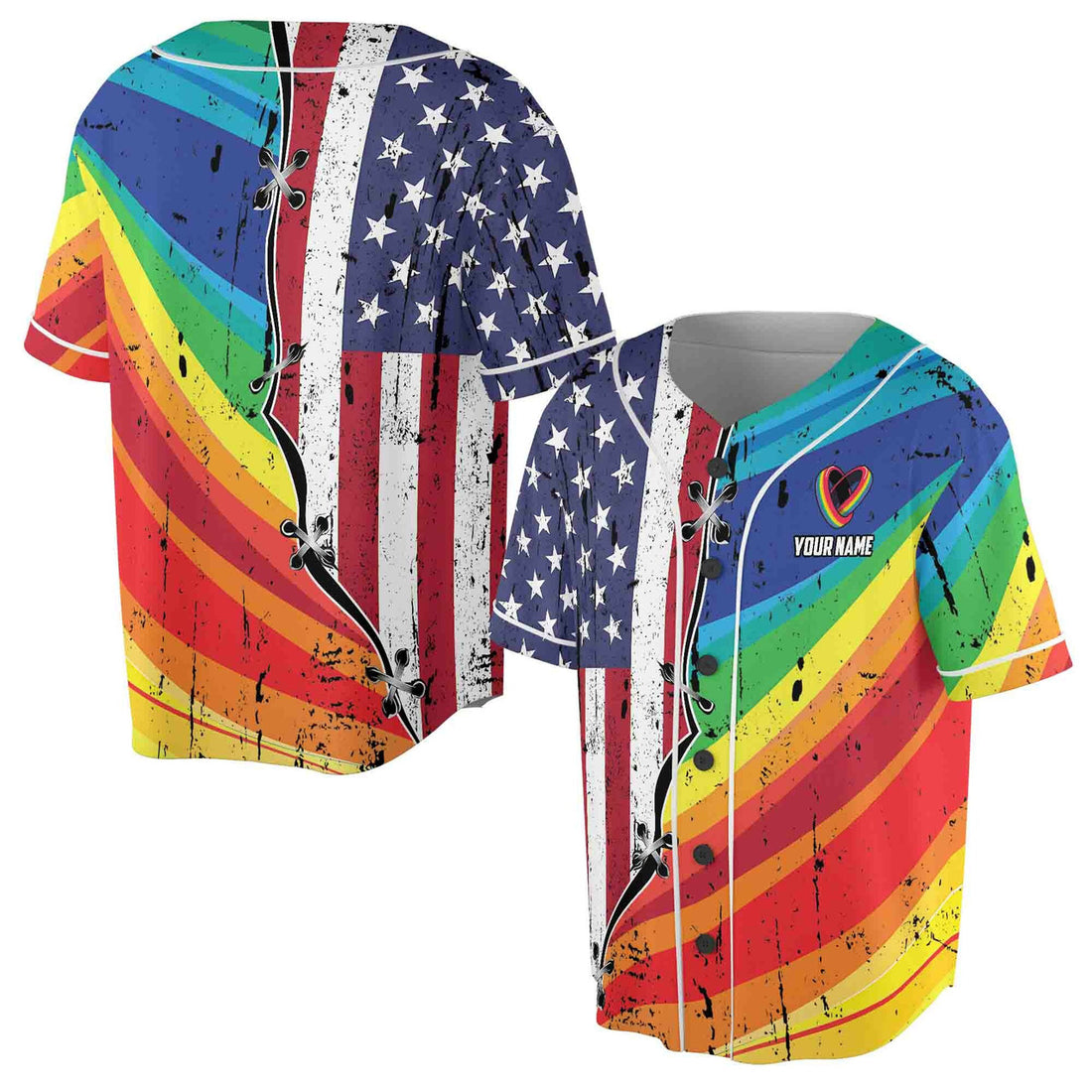 Custom American LGBT Flag Baseball Jersey S-5XL