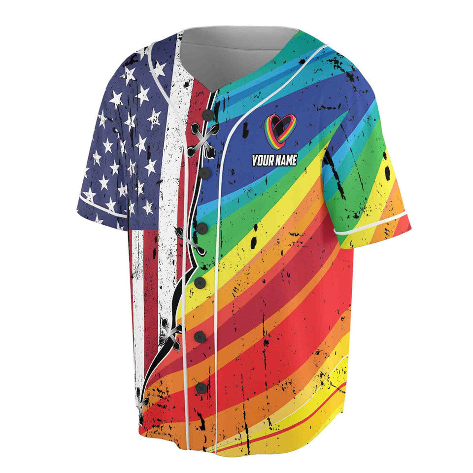 Custom American LGBT Flag Baseball Jersey S-5XL