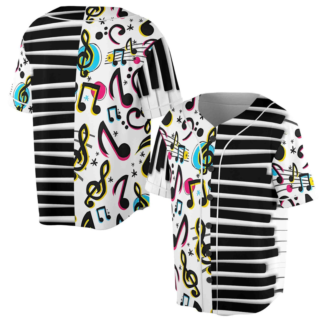 Colorful Funny Piano Ivory Music Notes Baseball Jersey S-5XL
