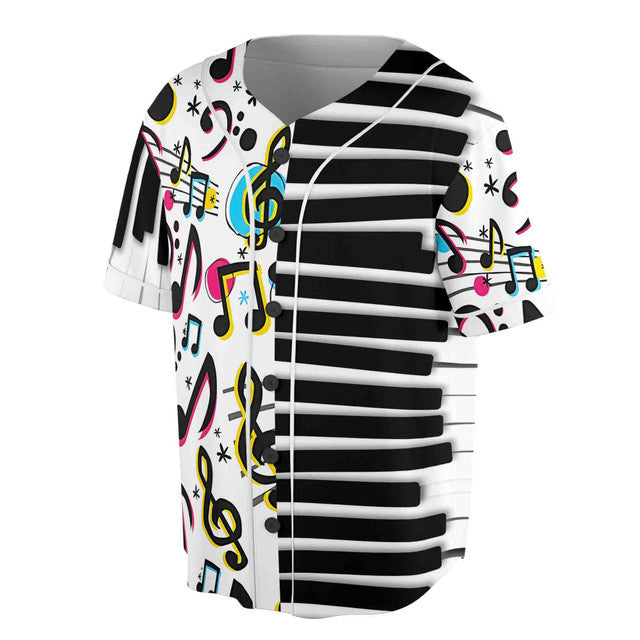 Colorful Funny Piano Ivory Music Notes Baseball Jersey S-5XL