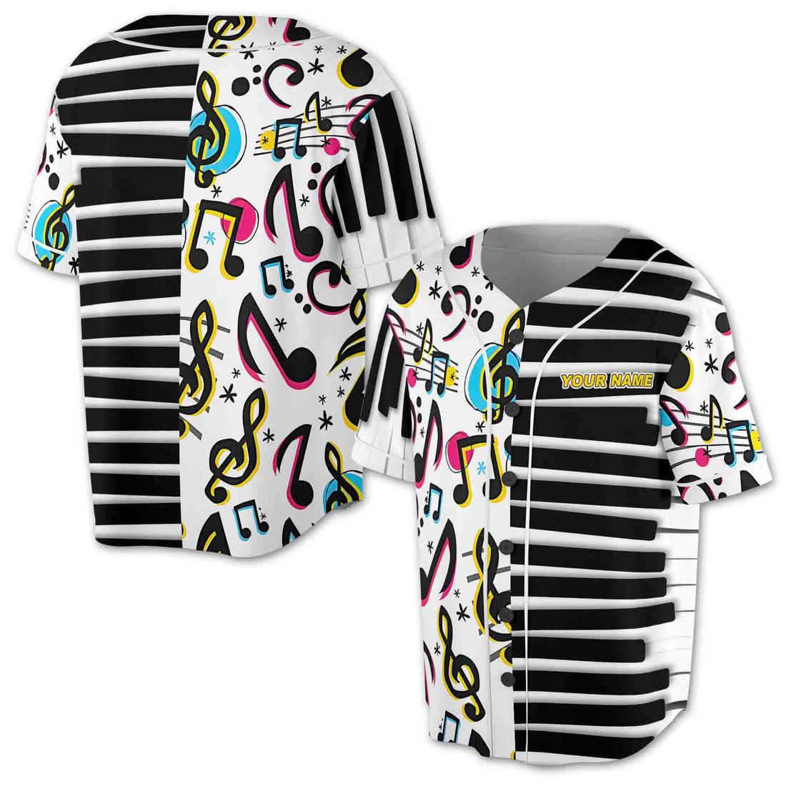 Funny Piano Ivory Colorful Music Notes Baseball Jersey S-5XL