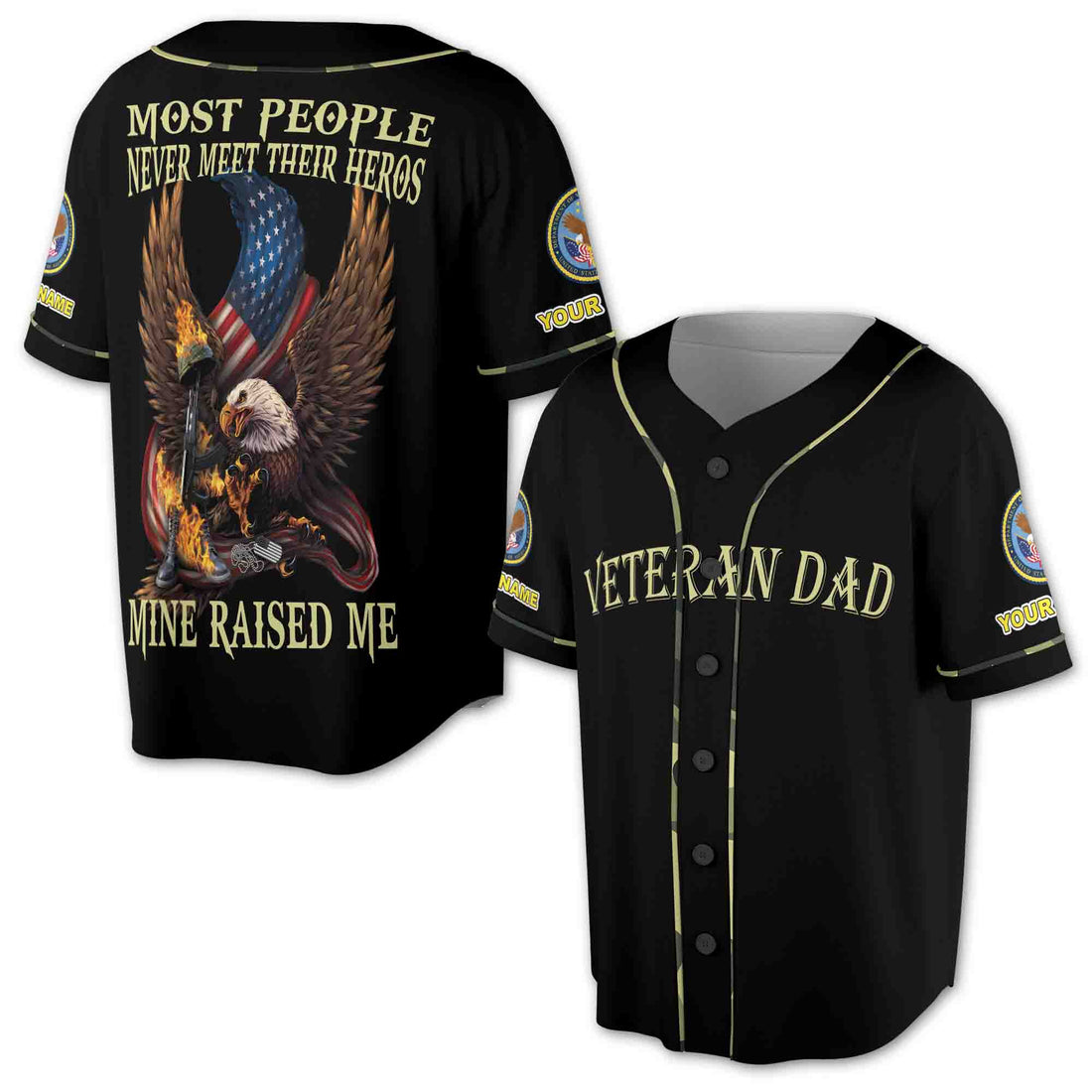 Patriotic Veteran Dad Heroes Eagle American Flag Baseball Jerseys-5XL