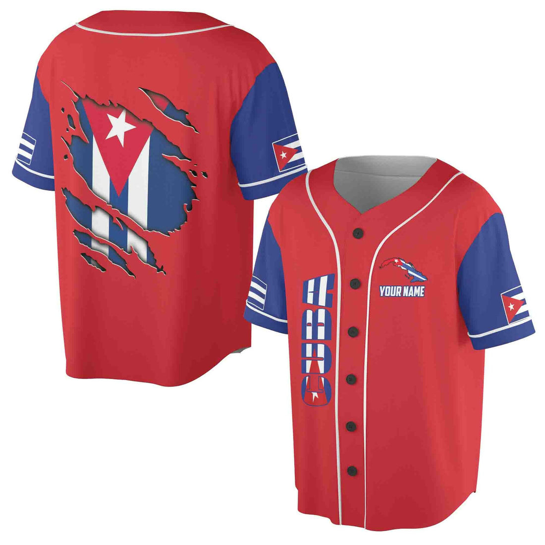 Custom Name Cuba Flag Patriotic Baseball Jersey S-5XL