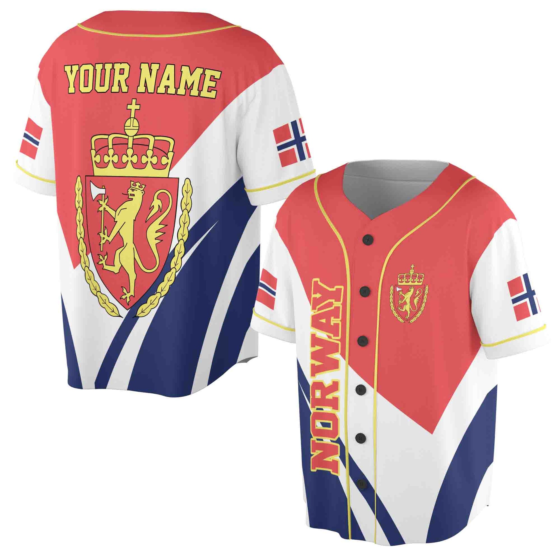 Custom Name Patriotc Norway Coat Of Arms Baseball Jersey S-5XL