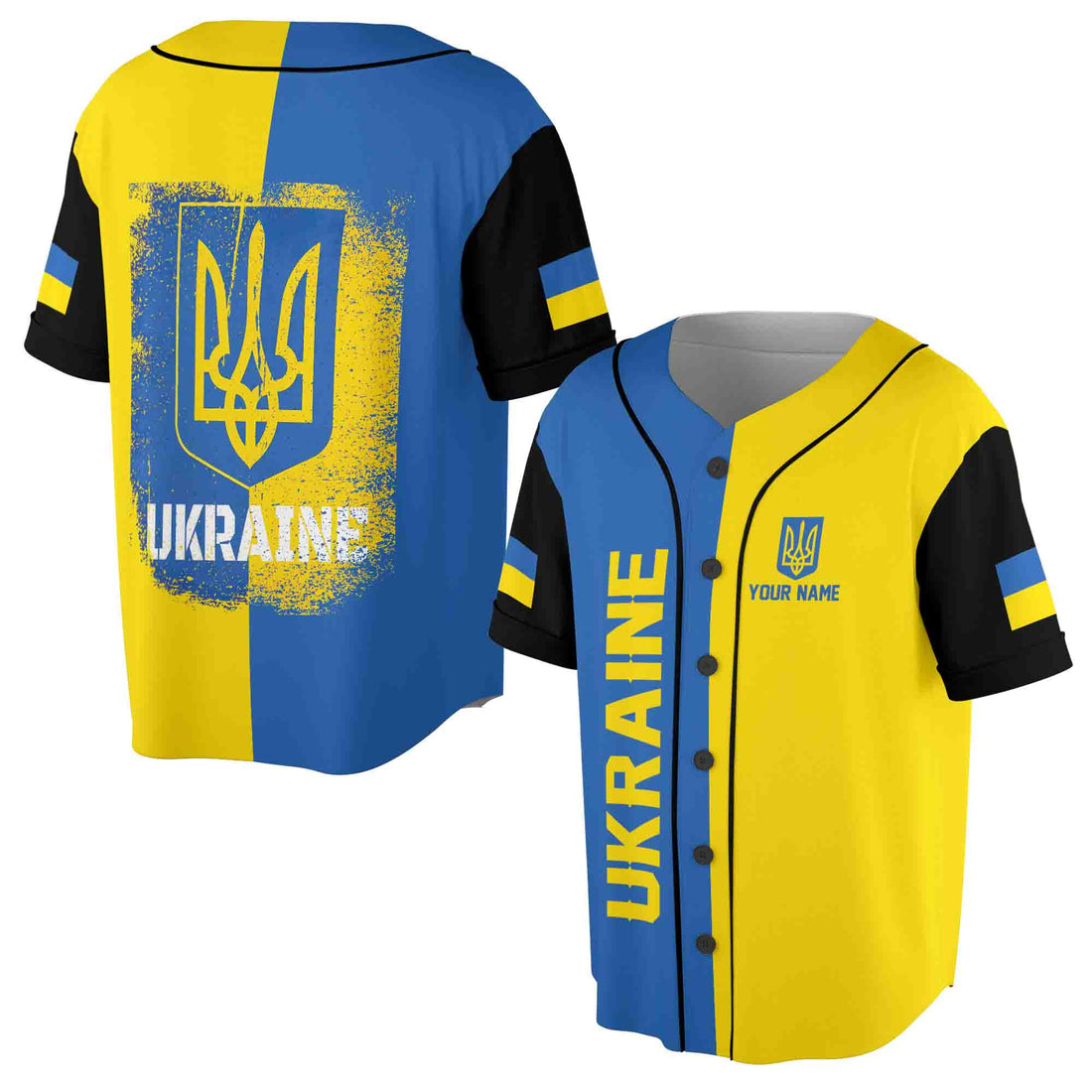 Custom Name Ukaraine Coat of Arms Ukaraine Flag Baseball Jersey S-5XL
