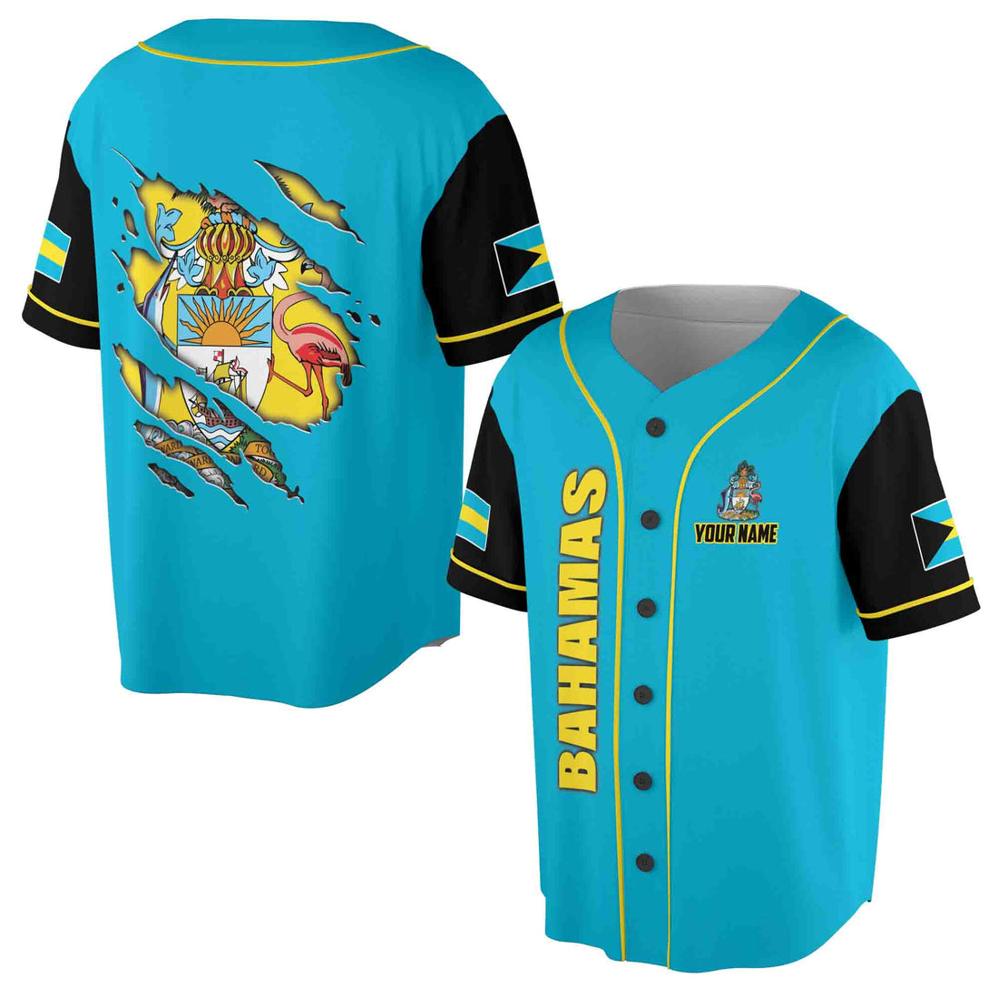 Custom Name Bahamas Coat of Arms Patriotic Baseball Jersey S-5XL
