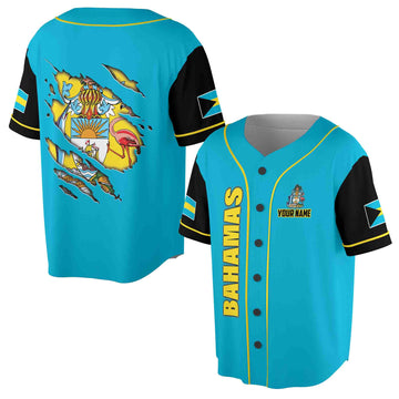 Custom Name Bahamas Coat of Arms Patriotic Baseball Jersey S-5XL